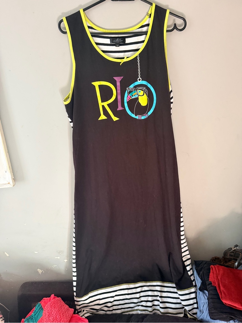 Long Sleeveless Tank Dress Toucan Rio graphic striped